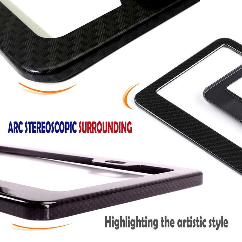 BGGTMO License Plate Frame Carbon Fiber- Black Aluminum Car Tag Frame Holder Printed Carbon Pattern with Rust Proof License Plate Screws and Black & Chrome Caps - Image 4